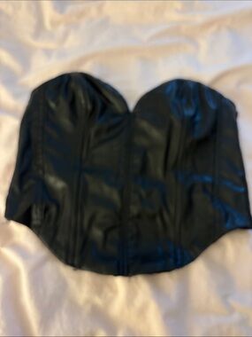 H&M Black Faux Leather Strapless Corset Crop Top